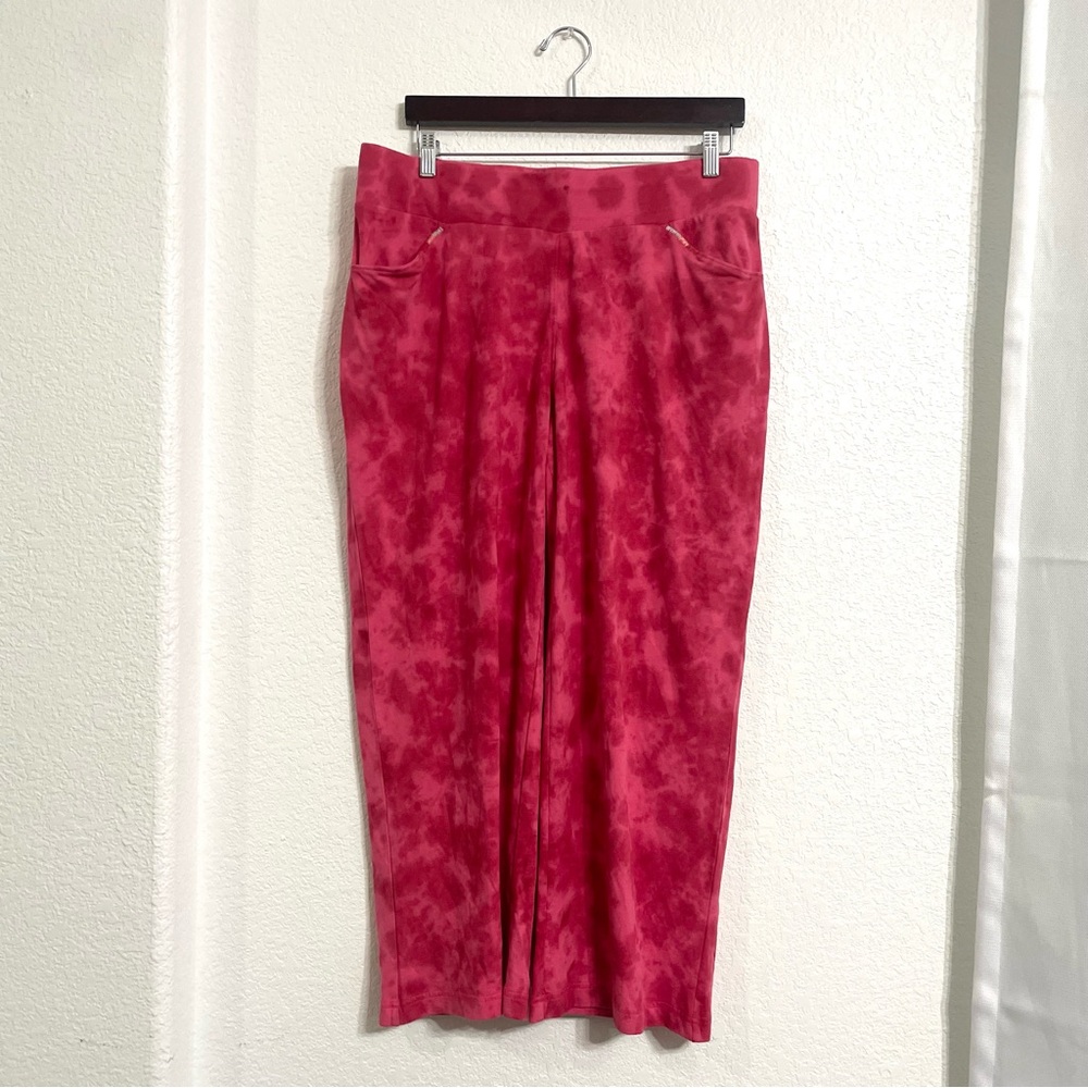 Chicos Weekends Womens Pants Sweatpants Pink Tie Dye Embroidered Size Medium 2